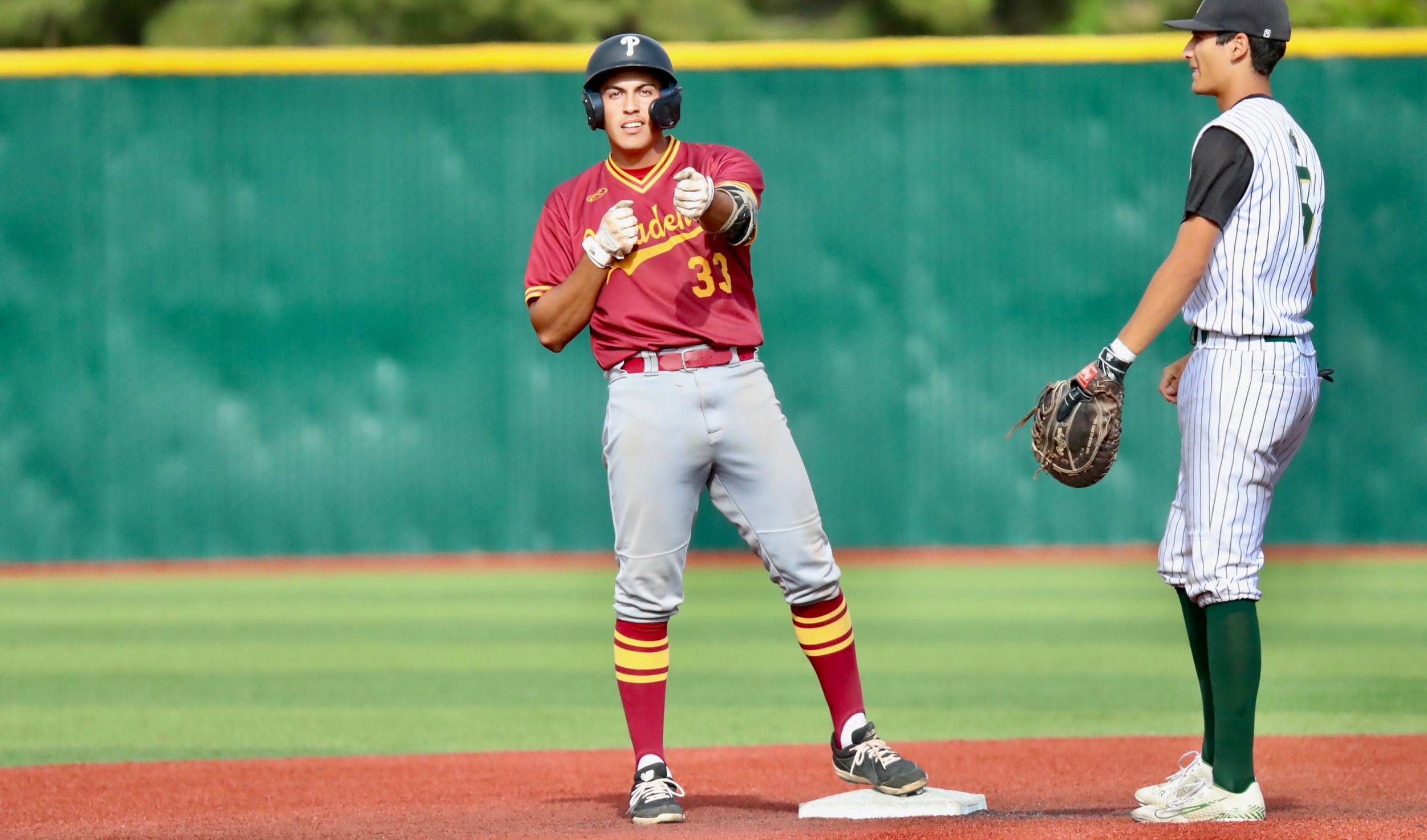 Raider Tello set PCC's RBI record, tied the doubles record and took the state lead in batting average during Monday's loss (photo by Michael Watkins, PCC Athletics).