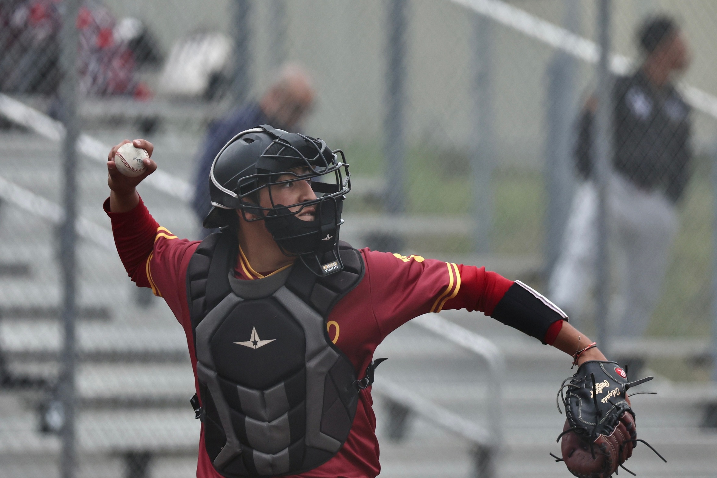 Matthew Delgado fires a throw to gun out an ELAC runner on Tuesday (photo by Michael Watkins).