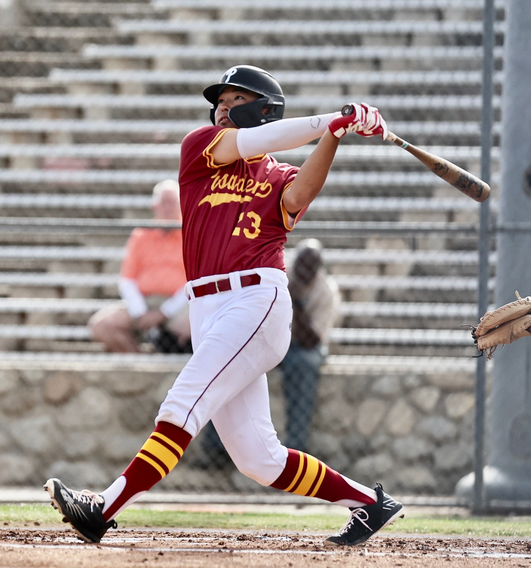 Toshiki Kuriya launches his home run during a 7-RBI performance on Friday (photo by Michael Watkins).