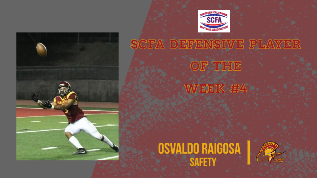 PCC's Raigosa Named SCFA Defensive Player Of The Week