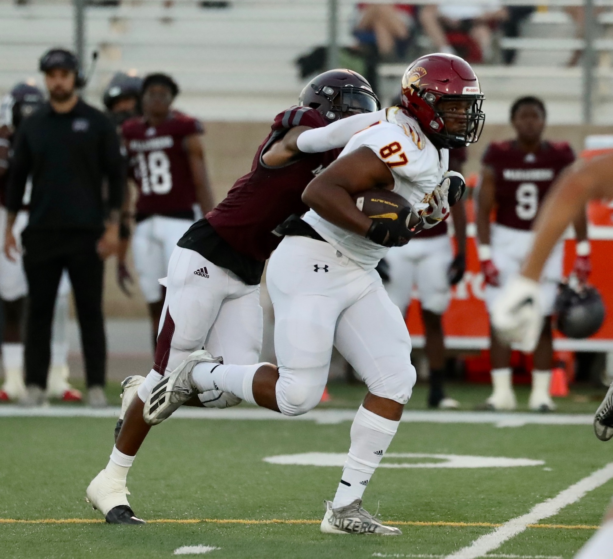 Cameron Woods pulls in a pass during PCC's loss at Antelope Valley College on Saturday (photo by Michael Watkins).