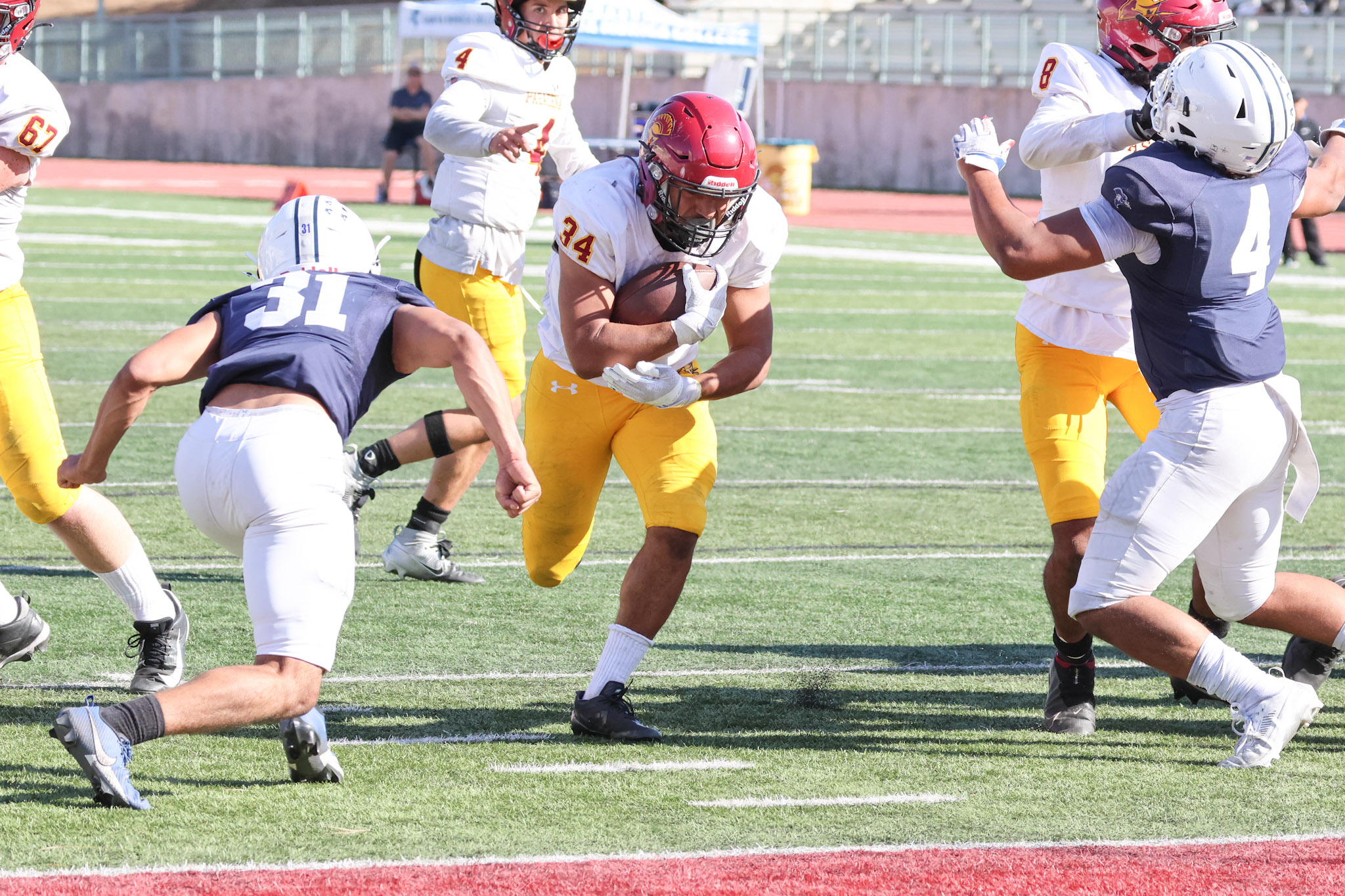 Micah Mendoza scores the TD here during PCC's win on Saturday (photo and gallery by Richard Quinton).