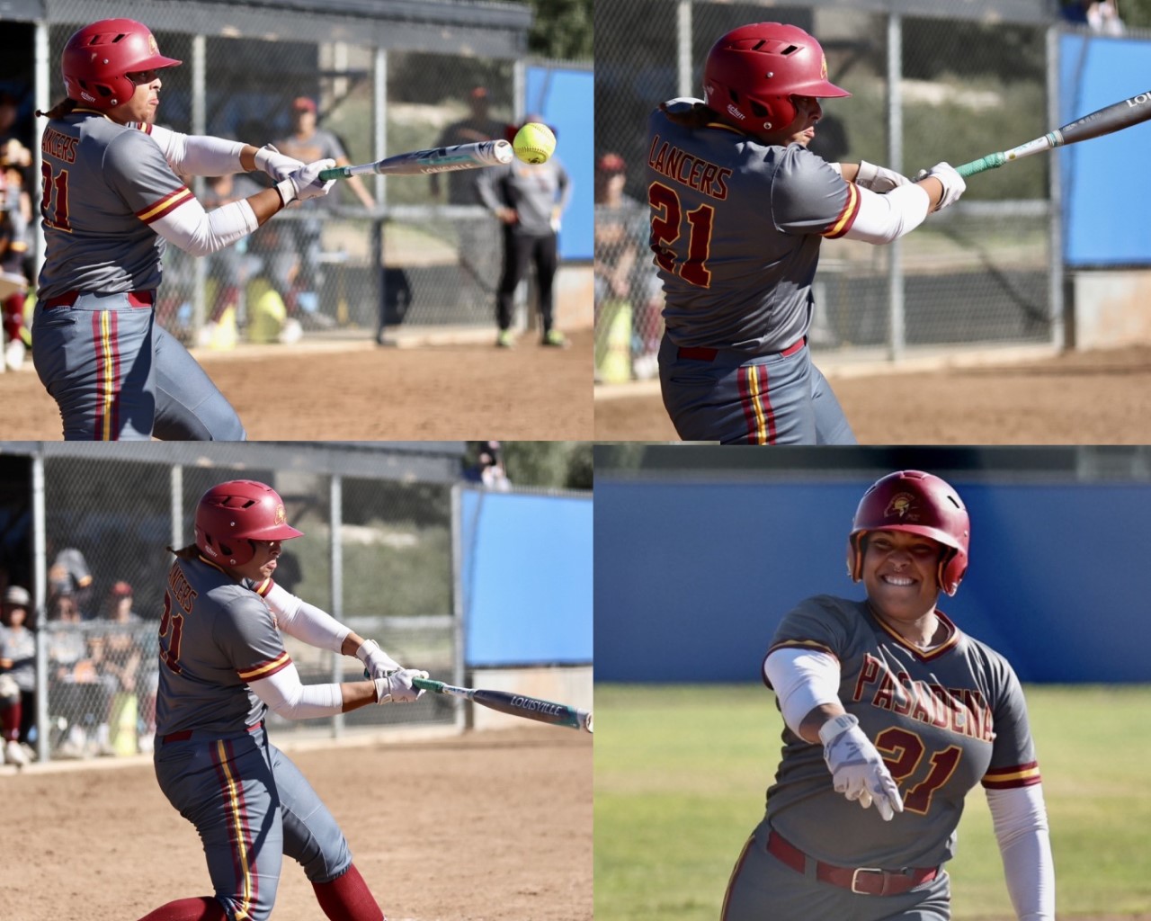 PCC Athletics photographer Michael Watkins got shots of all three of Jaime Harris' home run swings on Tuesday.