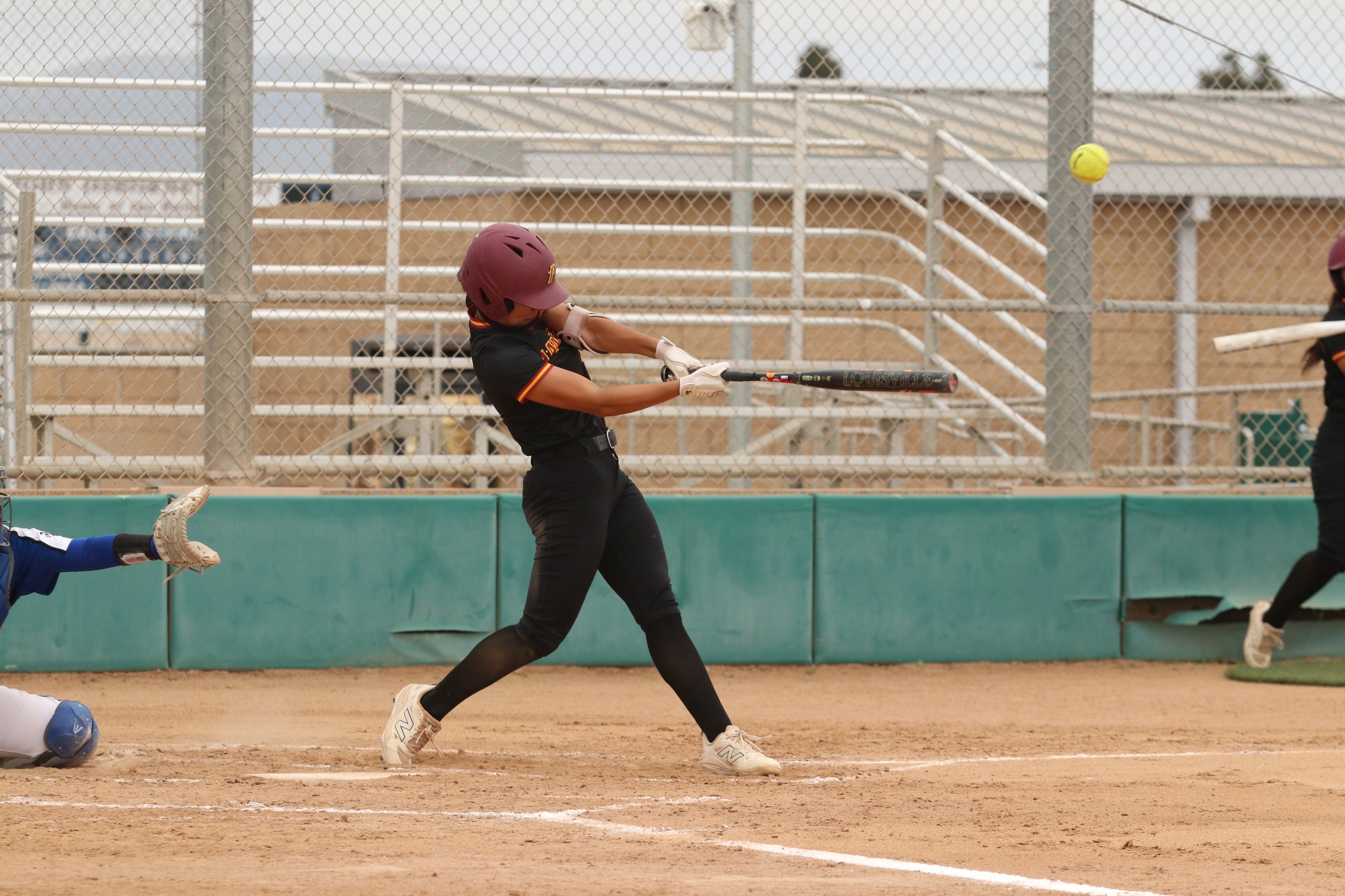 Lucero Alcaraz with the swing at Allan Hancock on Monday (photo courtesy Shelby Scott, AHC Sports Information).