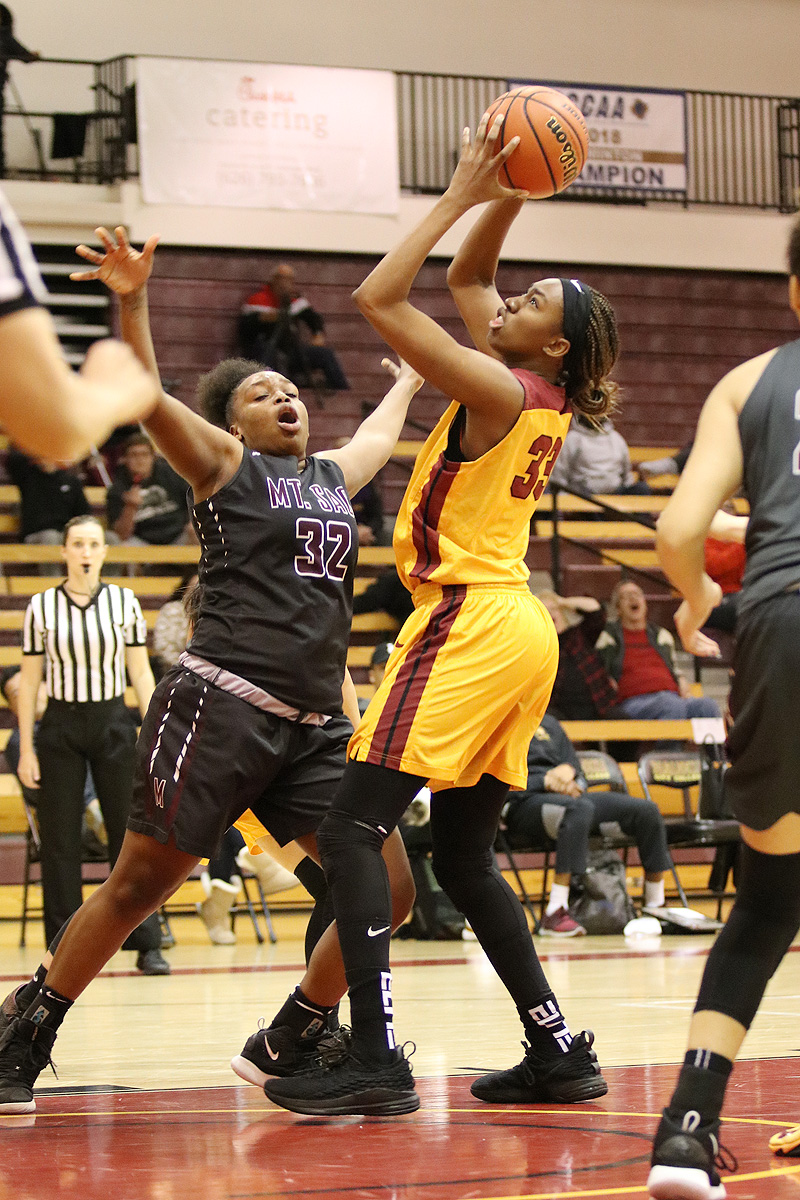 Center Dariel Johnson leads PCC women's basketball into its 22nd postseason appearance in last 23 years on Friday, photo by Richard Quinton.