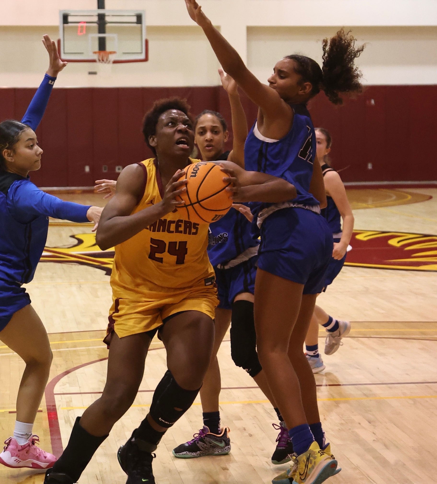 Tena Ikidi goes up for a shot during PCC's win over Cerritos Friday night (photo by Michael Watkins).