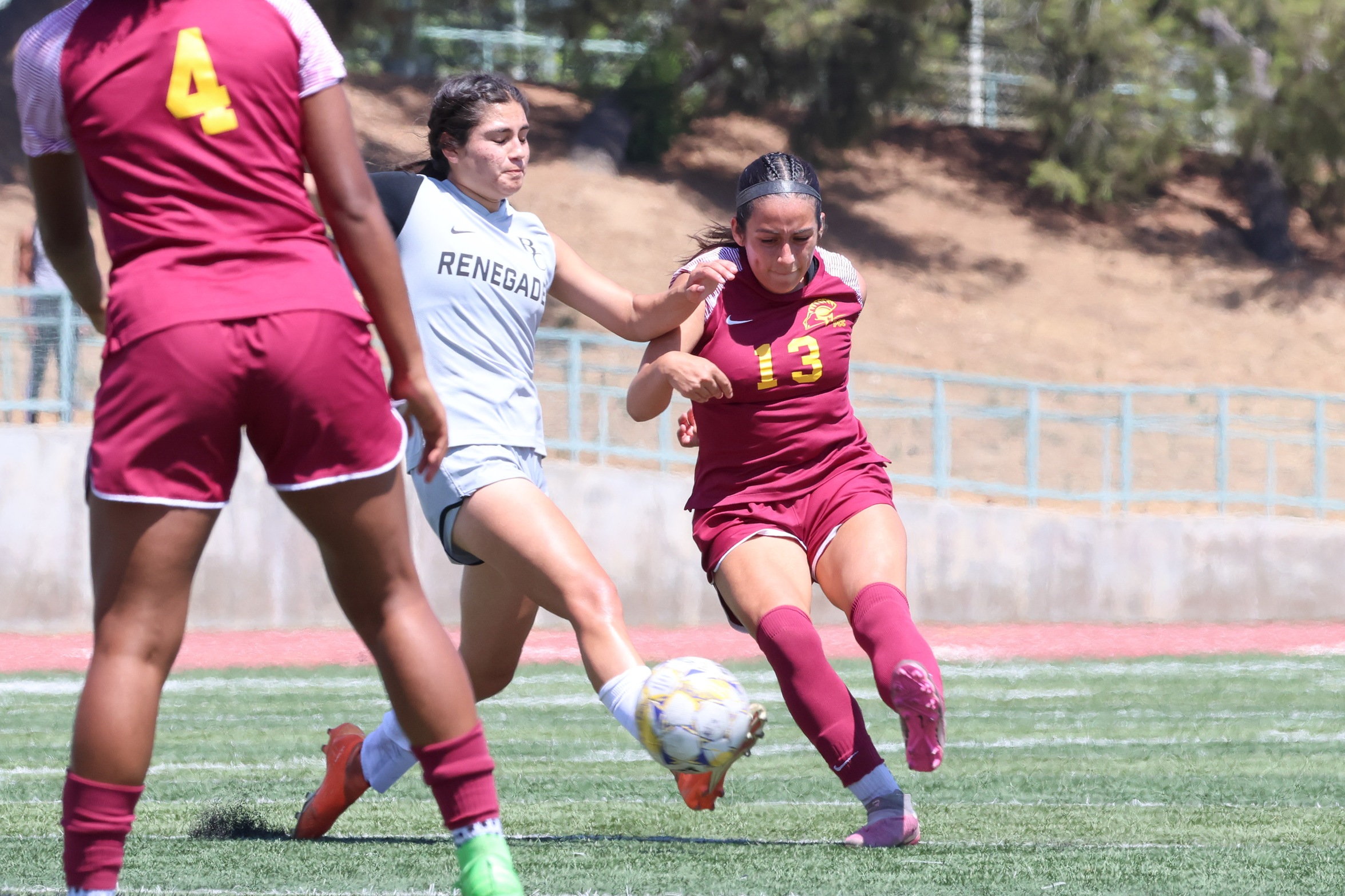 Angely Puga plays the ball during PCC's win v. Bakersfield on Tuesday (photo by Richard Quinton).