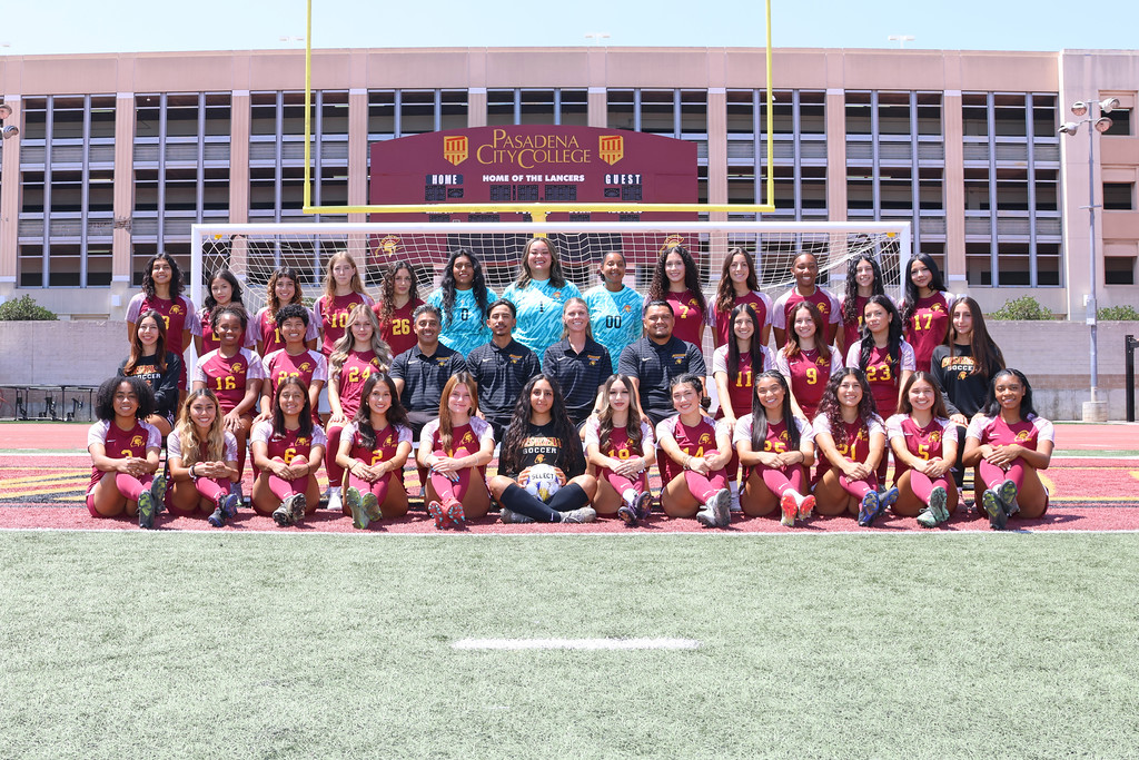 The Lancers 2025 women's soccer team and coaching staff.
