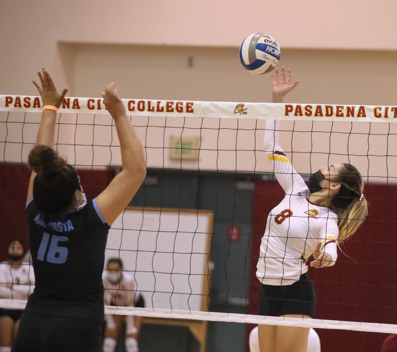 Nalani Young in action in a match earlier this season. Young has led the team's serving surge of late (photo by Michael Watkins.)