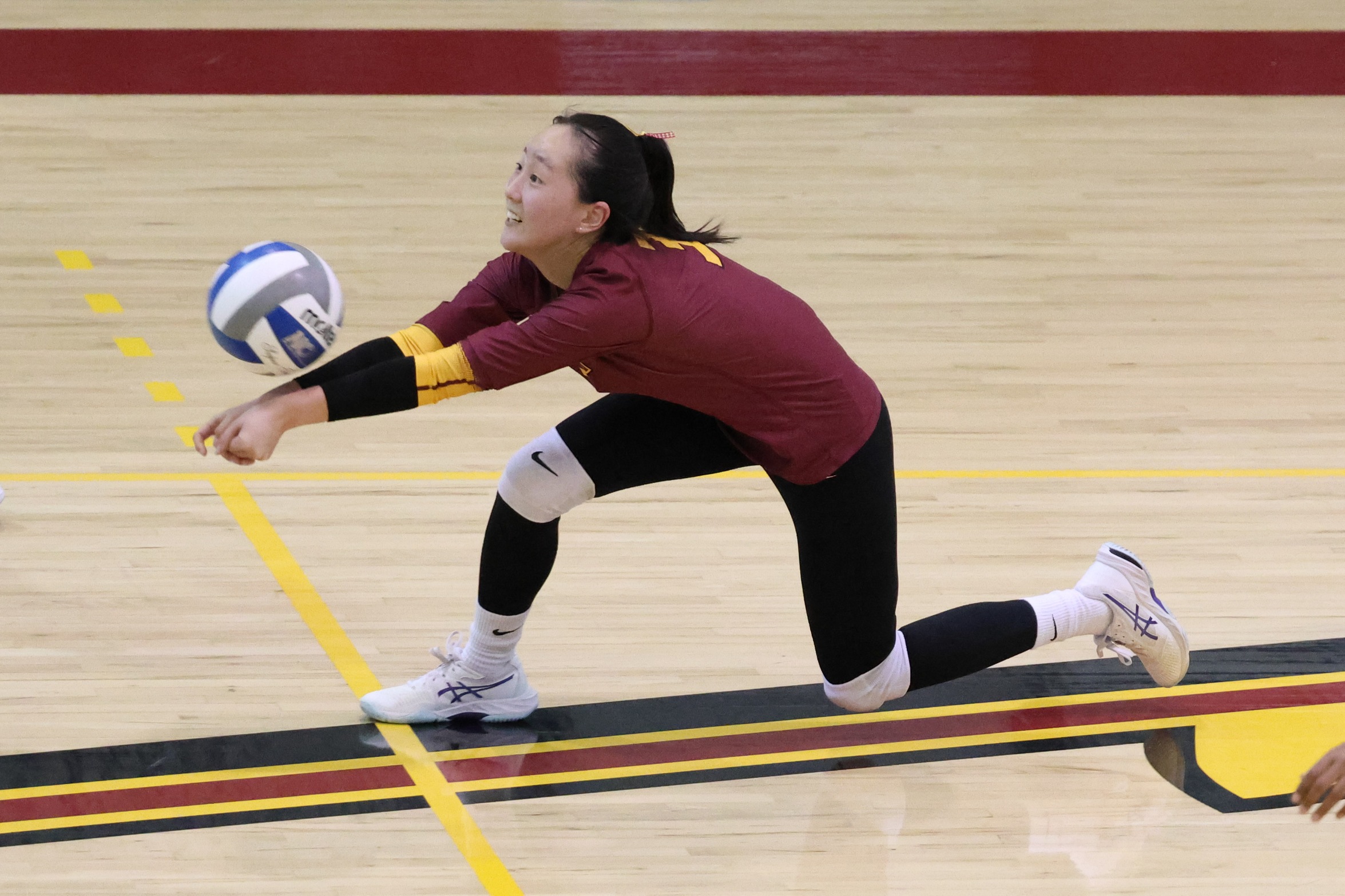 Juyeon Lee played libero in helping PCC women's volleyball win on Friday (photo by Richard Quinton).